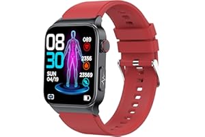 MOREASE Smart Watch Blutzuckermessgerät, E500 Blutzucker Fitness Monitor mit EKG PPG Körper Herzfrequenz Temperatur Blutdruck Sauerstoff, Sport Wasserdicht für Männer und Frauen (Rot), MOREASESW04191
