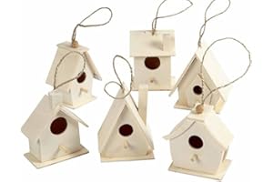 CRAFTY CAPERS 6 Wood Mini Birdhouses to Decorate for Bird Box Crafts