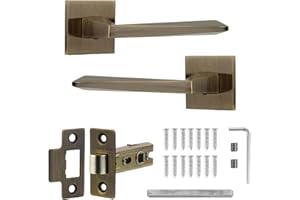 Decoranddecor Leda Antique Brass Lever Handles with Tubular Mortice Latch – Aluminium Internal Door Set for Wooden Interiors, Crafted for Bedrooms, Bathrooms, and Modern Home or Office Environments