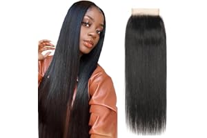 Hxxcoup 4X4 Lace Closure Capelli Umani Tessitura Extensions Human Hair Bundles Straight Natural Black Closure 10 Inch with Minimal Smell Minimal Tangle for Women