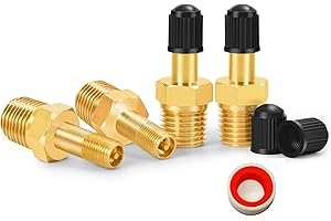 GODESON 1/4" NPT válvula de tanque, 4 piezas anticorrosión válvula Schrader de latón con 1/4" macho NPT, uso con tanques compresores de aire (4 piezas)