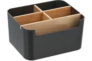 VICDUEKG Schreibtisch Organizer, 5 Fächer Bambus Büro Organizer mit Stifthalter, Aufbewahrungsbox Desk Organizer für Stifte, Kosmetika, Haftnotizen (Schwarz)