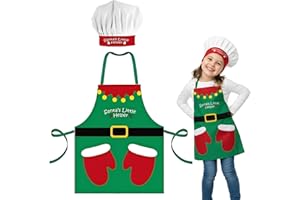 Gibocot Kids Apron and Chef Hat Set, Christmas Baking Apron & Chef Hat, Adjustable Santa's Little Helper Outfit for Boys Girls 3-8 Years Kitchen Role Play Cooking Painting Xmas Party Wear