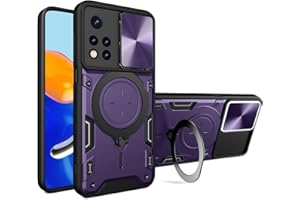 UPLAI Funda para Xiaomi Redmi Note 11 Pro+ Plus 5G, Ultra Delgado Antigolpes Armadura Carcasa con Deslizar Cámara Cover y Soporte Magnética, Premium PC+TPU Duradero Estuche Caso.Morado Oscuro