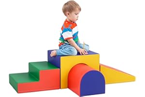 HOMCOM Parcours motricité bébé 4PCS, Module motricité bébé en Mousse EPE avec Housse en revêtement synthétique, Blocs Mousse de Construction, Jouets éducatifs Enfants d'âge préscolaire, Multicolore