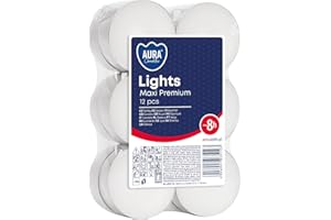 BISPOL 12 MAXI podgrzewaczy, 8 godzin, 12 AURA, duże podgrzewacze, 8 godzin palenia, bez zapachu, duże świece, podgrzewacze, 2,2 x Ø 5,7 mm