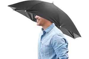 TIXIPEM 26" Headband Umbrella Hat [1 Pcs] - Hands Free Foldable Umbrella Cap Sun Hat Use for Fishing & Gardening & Golf & Camping & Hiking - [Black] Black Glue Top Outdoor