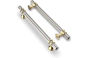 Coinkoly 10 Pack Brushed Satin Nickel and Gold Cabinet Pulls 160MM Hole Centers Kitchen Cabinet Handles Knurled Drawer Pulls Kitchen Cupboard Handles UK0002