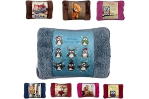 SUYAMIR Borsa Acqua Calda Elettriche con Morbida Fodera in Peluche; 500 watt;Temperatura max 75°C;utile come Scaldamani e Scaldapiedi;Ideale per Alleviare Dolori Muscolari,Dorsali e Mestruali (Gufo-Grigio)