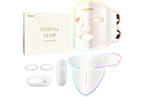 ‎TIUUBT LED Maske Gesicht & Hals, Rotlicht Maske Gesicht mit Nahinfrarot, Red Light Therapy Face Mask, Lichttherapie mask aus flexiblem Silikon, Verstellbare Bänder für Zuhause (Weiß Premium)