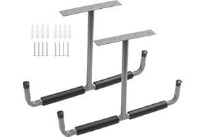 IHOMEPARK Overhead Garage Storage Hooks Rack Ceiling Mounted, Heavy Duty Utility Hooks Ladder Hanger for Hanging Hose Pipe Lumber & Other Bulky Items (2 Pack, Grey)