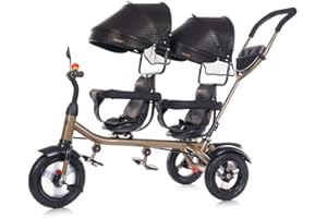 Chipolino Tricycle, 2Play, pour Jumeaux, pneus Caoutchouc, Guidon, jusqu'à 50kg, Coloris:Schwarz Gold