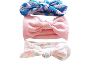 Bllatta Diademas de Bautizo Cintas de pelo para bebe Cabello con las Oidos de Conejo para las Niña Banda Elastica de Cabello 3Pcs