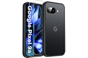 FLLAO Matt Handyhülle für Google Pixel 9a Hülle und 2 Schutzfolie, mit Kameraschutz [Militärnorm Schutz] urchscheinende PC Rückseite TPU Bumper Hülle für Google Pixel 9a- Schwarz