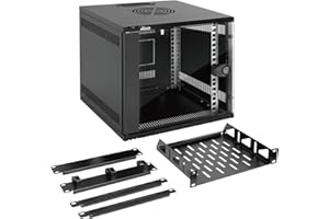 Tecmojo 6U Wall Mount Data Cabinet, 10in Wide 330mm Depth Network Cabinet with Rack Shelf, Brush Panels, Cable Organizer for 10'' AV/IT/Data NAS Devices, 50kg Capacity, Glass Door