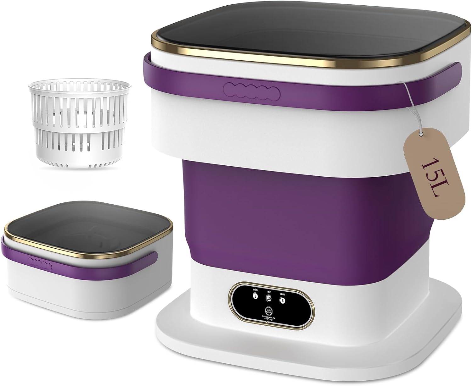 Portable Washing Machine,15L Upgraded Mini Washing Machine,3 Washing Modes with Spin Basket,Deep Cleans Small Items,Foldable Design Suitable for Dormitories,Apartments,Homes, and Camping (Purple)
