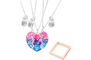 RTRTGS 3 Stück BFF-Ketten Beste Freunde Freundschaftskette Halskette Geburtstagsgeschenke Kette Anhänger Geschenke für Mädchen (rosa und blau)