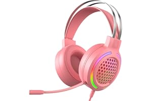 FELICON MAMBASNAKE Gaming Headset, 3.5mm Wired Over-Head Noise Canceling Headphone with RGB Chroma Backlit, Stereo Surround Sound,360°Rotation Microphone with Volume Control for PS4/ Xbox One/Mac/PC(Pink)