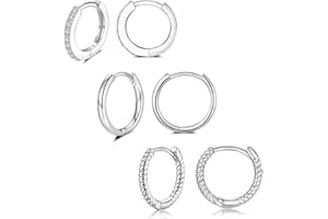 JOPLY Sterling Silver Hoop Earrings Set for Women, 3 Pairs Small Huggie Hoop Earrings | Hypoallergenic Flower Cubic Zirconia Twisted Hoops Earring Jewelry for Men Girls, (8mm*3)