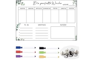MEANJU Wochenplaner magnetisch,30 * 20CM,mit 6 Whiteboard-Marker,Wochenplaner Abwischbar Selbstklebend für die Wand,Abwischbar/Kühlschrank-Planer/Fitness-Planer/Magnet-Planer,Memoboard auf Deutsch