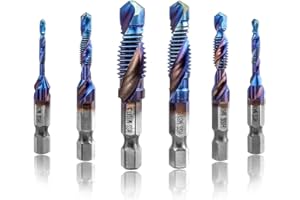 Treki 6 Stück Kombi Gewindeschneider Bit Set M3 M4 M5 M6 M8 M10, Manuell Gewindebohrer Set, Spiralgewindebohrer mit 6,35mm für Akkuschrauber, HSS Handgewindebohrer Maschinengewindebohrer Bits Satz