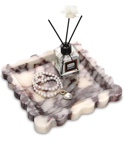 Vassoio Portagioie In Marmo Naturale Calacatta Viola, Diametro 16 Cm, Bordo Smerlato, Regalo Donna