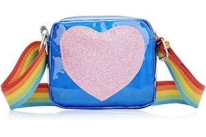 KUIZHEN Girl Shoulder Bag Handbags Love Heart Shape, Little Girls Handbag, Toddler Handbag Laser Crossbody Bags Rainbow Shoulder Strap for Shopping School Travel