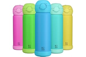 B2DO Isotherme 316 Gourde Enfant 500ml Bleu | Bouteille Isotherme Antifuite et Isolée pour École | Gourde sans BPA avec Paille pour Enfants