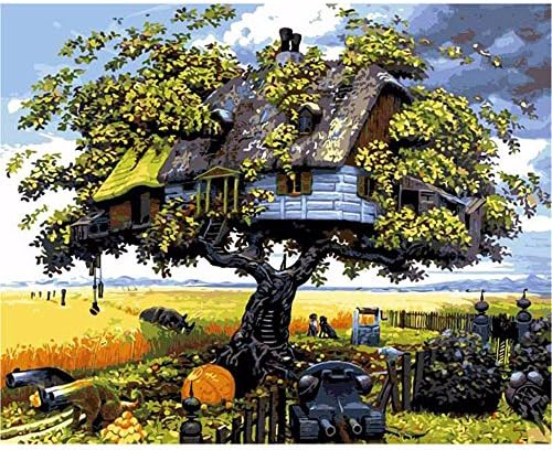 MiZuJ DIY Digital Decoration Oil Painting,Canvas freedom drawing,Children's educational toys,Holiday Gifts(Magic Tree House)