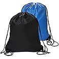 2 Pack Drawstring Bags, Black PE Bags Drawstring Gym Bag String Swimming Bag Drawstring Backpack for Sports, Gym, Travel, Swimming, Beach