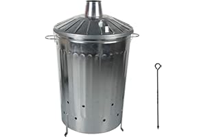 CrazyGadget® 125 Litre 125L Extra Large Galvanised Metal Incinerator Fire Burning Bin with Special Locking Lid + Free Ash Poker