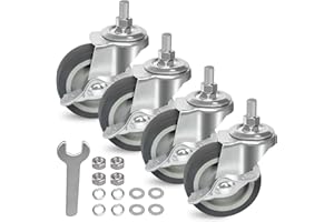 AAGUT 3 Inch Caster Wheels with Locking Brakes, Rubber Heavy Duty M8 x 1.5" Threaded Stem Industrial Castors Replacement for Workbench,Carts,Furniture,Dolly,Trolley, 4 Packs