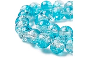 'BEAD SOMETHING DIFFERENT' 100 X 8MM Round Glass Crackle Beads for Jewellery Making - (Turquoise and Clear)