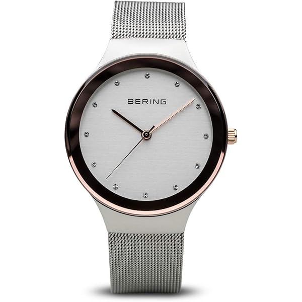 BERING dameshorloge quartz uurwerk - klassieke collectie met roestvrij staal en saffierglas 13426 polshorloges, grijs/roségoud
