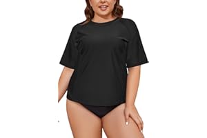 SHEKINI Maillot de Bain à Manches Courtes pour Femme Protection Solaire Haut de Bain Grande Taille
