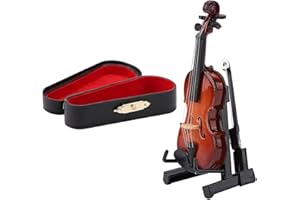 Regun Miniature Violin Model, Tiny Wooden Violin Model with Support, Instrument Decor Gift for Festival Birthday Gift, Decorating House or Office