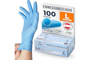 ‎ISC HYGIENE & SAFETY ISC Hygiene & Safety Nitrilhandschuhe L, Einweghandschuhe, Einmalhandschuhe, Kochhandschuhe Lebensmittel - 100 Stück Größe 9 Large blau - puderfrei non latex latexfrei - Gummihandschuhe Einweg