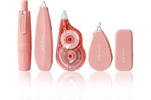 INTEDESIGN 5PCS Correction Tape Set Cute Design Tippex Pen Large Capacity Smooth Mute Whiteout Correction Tape for Home School Office Supplies (Pink)