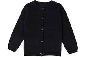 FAIRYRAIN Little Girls Cute Crew Neck Button-Down Solid Fine Knit Cardigan Sweaters