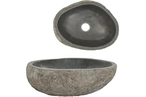vidaXL Basin | Oval Natural River Stone Sink | Practical Washroom and Bathroom Basin | Easy to Clean Polished Inner Surface and 4.5 cm Drain Hole | Color: Anthracite