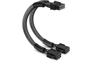 J&D Pcie-stromadapterkabel, Dual 6-polig Weiblich zu 8-polig Männlich, Geflochtene Hülle, 9 Zoll, Gpu-anschluss für Die Stromversorgung Der Grafikkarte, 1er Pack