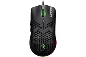 Noua Bullet Mouse Gaming Cablato, Sensore Ottico Pixart 3360 fino a 24000 DPI, 7 Pulsanti Programmabili, Software Incluso, Mouse Ergonomico da Gioco Leggero con Guscio a Nido d’Ape e Skin in Silicone