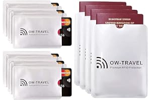 OW-Travel Bloqueo RFID Tarjeta de credito y RFID Pasaporte. Fundas para Tarjetas CreditoCredit Card Protector Protector Tarjetas Anti Fraude(Funda Tarjeta Credito 10+Funda RFID Pasaporte 4)