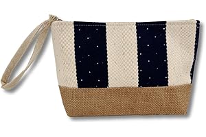 Vico Casa® Pochette mare donna a righe con brillantini, Borsetta spiaggia con base in iuta e cerniera/Pochette a mano 19x15x7cm (ZX-15791-G13)