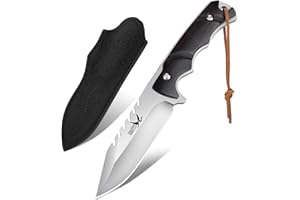 Golden Bird Cuchillo Outdoor Acero D2, Cuchillo de Caza Ideal con Mango de Ébano, Cuchillo de Supervivencia Hoja Fija, Cuchillo de Cinturón Full Tang, Cuchillo de Cinturón Afilado con Funda de PU