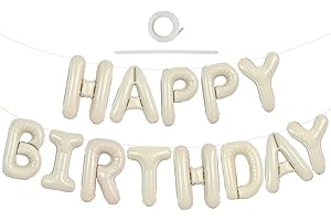 TONIFUL Cream White Happy Birthday Balloons Banner, 16 Inch Mylar Foil Letters Sign Bunting Reusable for Kids & Adults Party Decorations