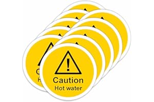 Caution Hot Water Self-Adhesive Vinyl Signs Stickers by Viro Display – 80 x 80mm – 10 Pack – Waterproof & UV Resistant for Kitchens & Bathrooms