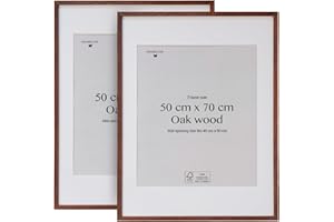 Framelane Set de 2 Marco Oscuro 50x70 en Roble FSC con Vidrio Acrílico Antirrayas y Antirroturas - Marco para Fotos con Passepartout - Montaje Vertical u Horizontal Sofisticado