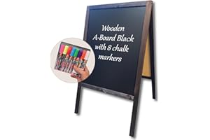 ‎DISPLAYLAGER DisplayLager - Kundenstopper Kreidetafel, 60 x 100, Holz Gebeizt, inkl. 8 Bunte Kreidestifte (Schwarz, 60 x 100 cm)