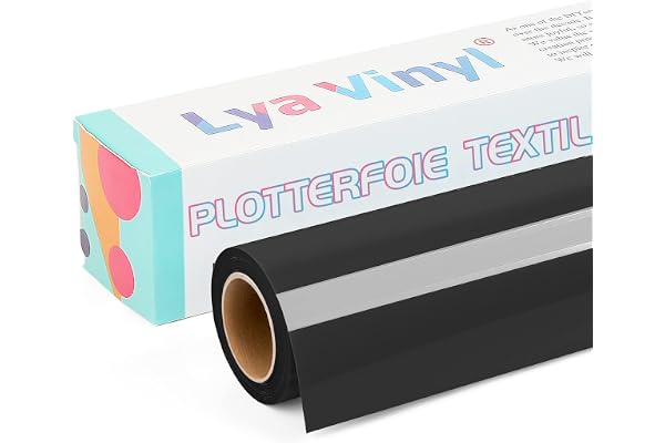 Lya Vinyl 30.5cm x 3,05m Vinyle Thermocollant, Rouleau de Vinyle Thermocollant Noir pour Cricut, Silhouette Cameo, Flex Thermocollant Noir pour DIY Tissu, Vêtements, Sacs